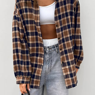 Plaid Button-Up Oversized Shirt