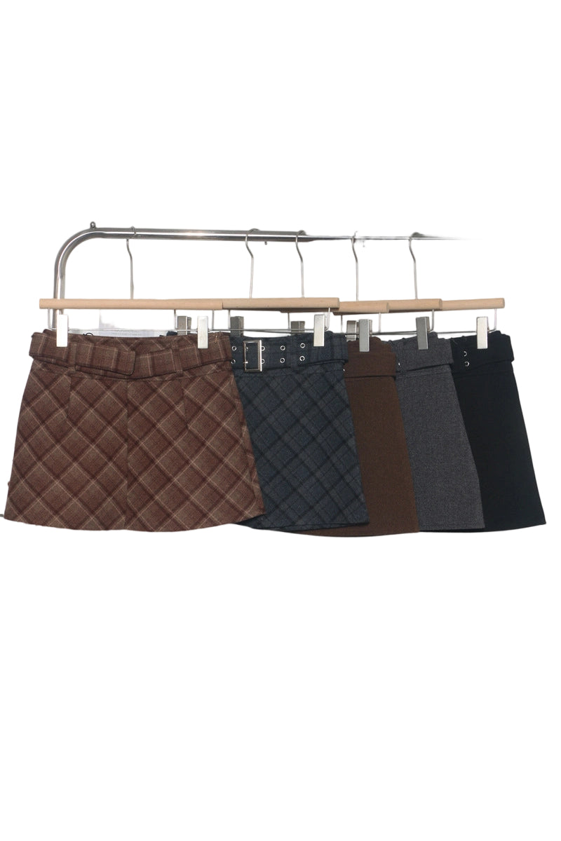 Plaid Buckle Detail A-Line Mini Skirt