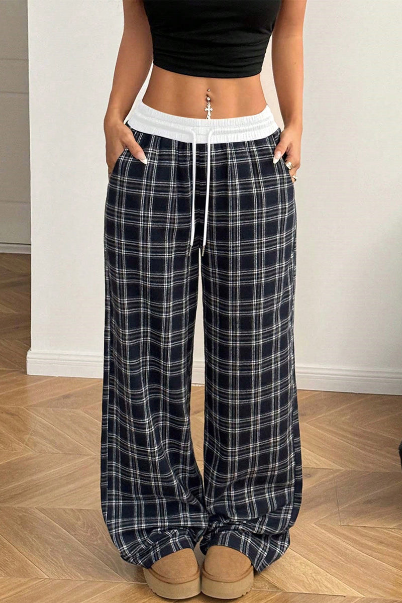 Plaid High-Waisted Casual Pants