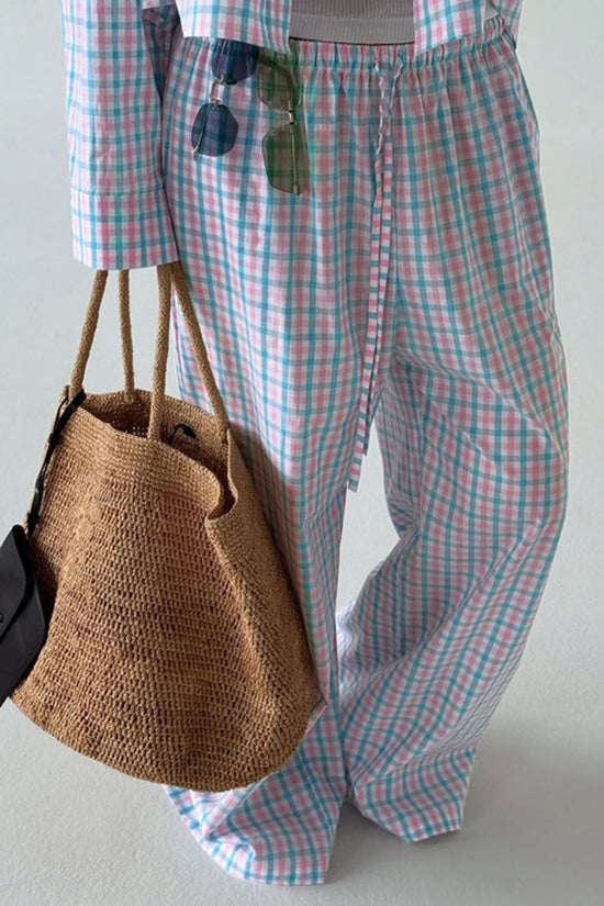 Checkered Button-Up Pants Set