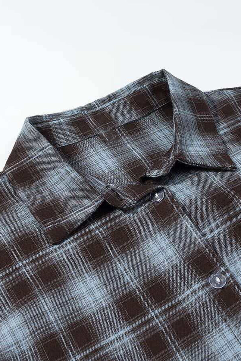 Plaid Cutout Shoulder Blouse