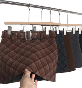 Plaid Buckle Detail A-Line Mini Skirt