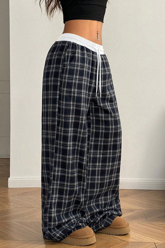 Plaid High-Waisted Casual Pants