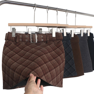 Plaid Buckle Detail A-Line Mini Skirt