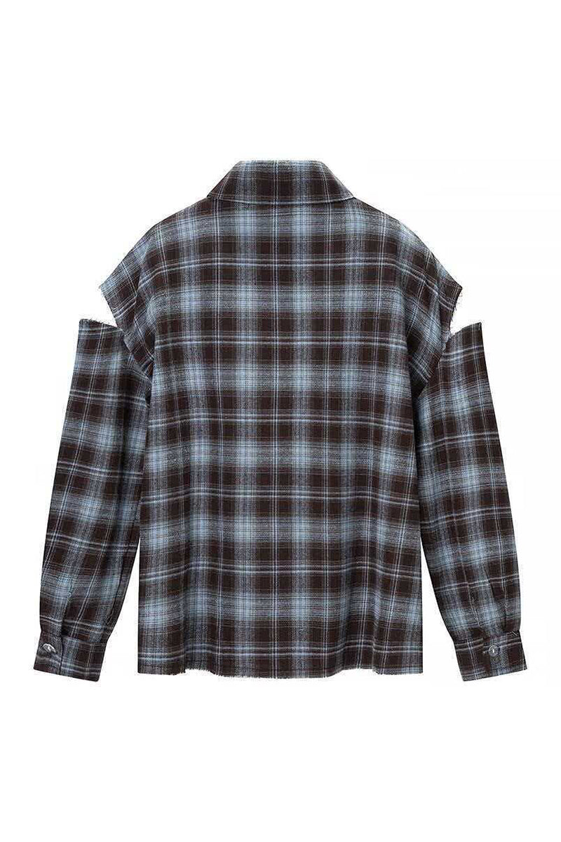 Plaid Cut-Out Sleeve Blouse
