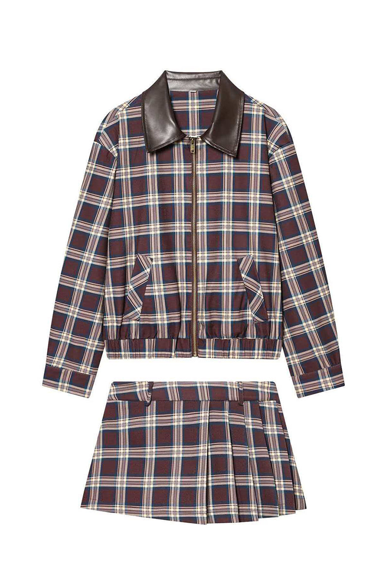 Checkered Zipper Front Jacket