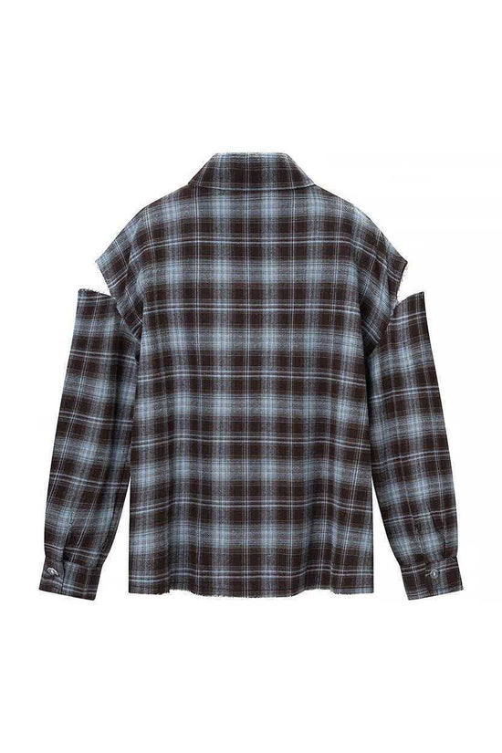 Plaid Cutout Shoulder Blouse
