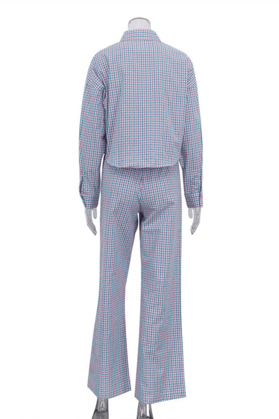 Checkered Button-Up Pants Set