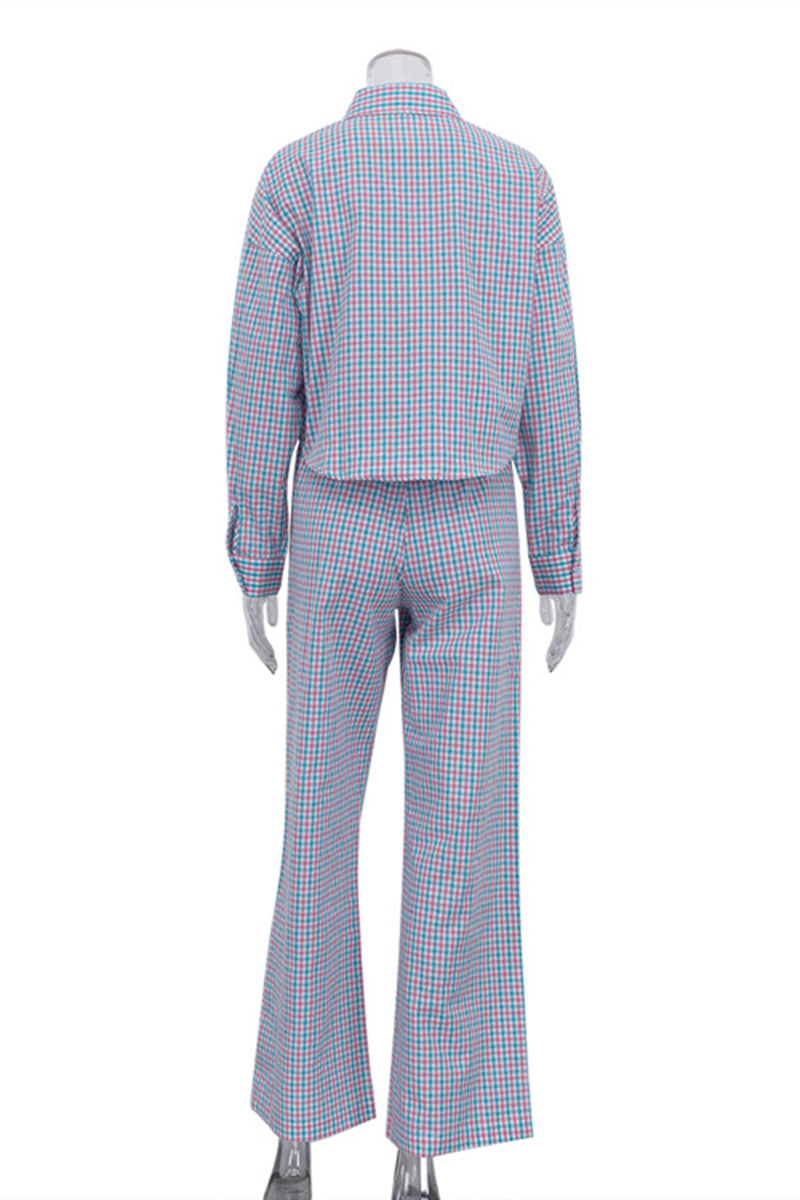Checkered Button-Up Pants Set