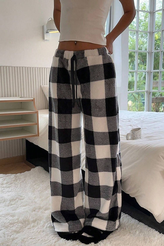Plaid Print Wide-Leg Casual Pants