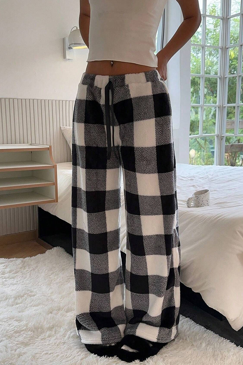 Plaid Print Wide-Leg Casual Pants