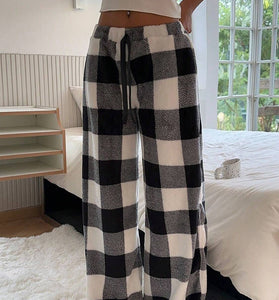 Plaid Print Wide-Leg Casual Pants