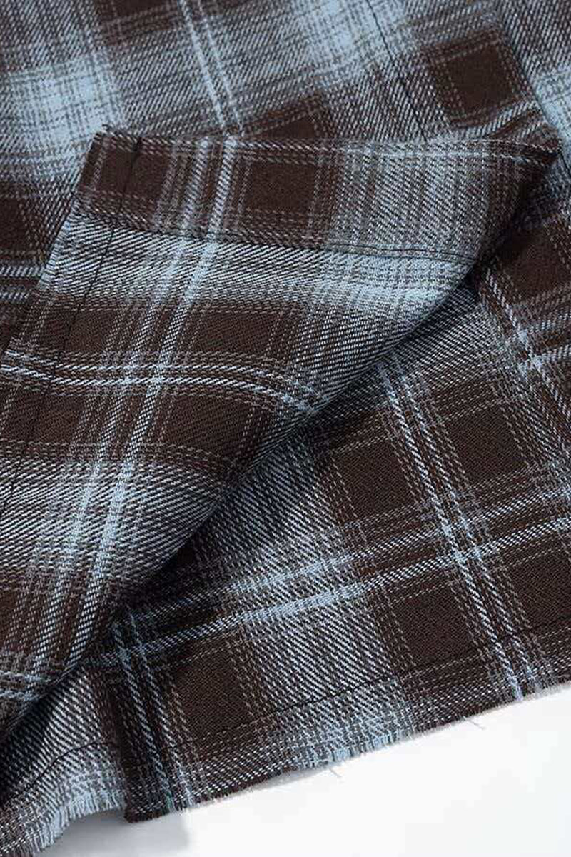 Plaid Cutout Shoulder Blouse