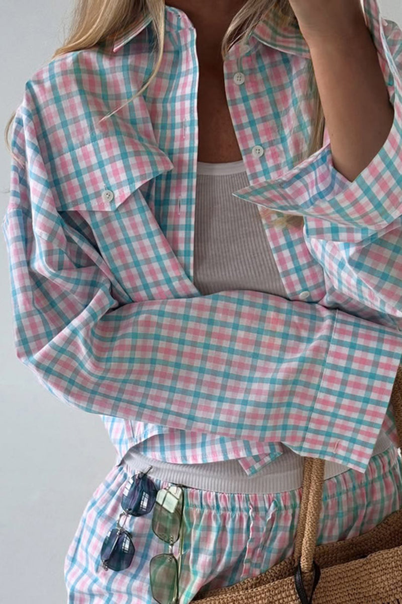 Checkered Button-Up Pants Set