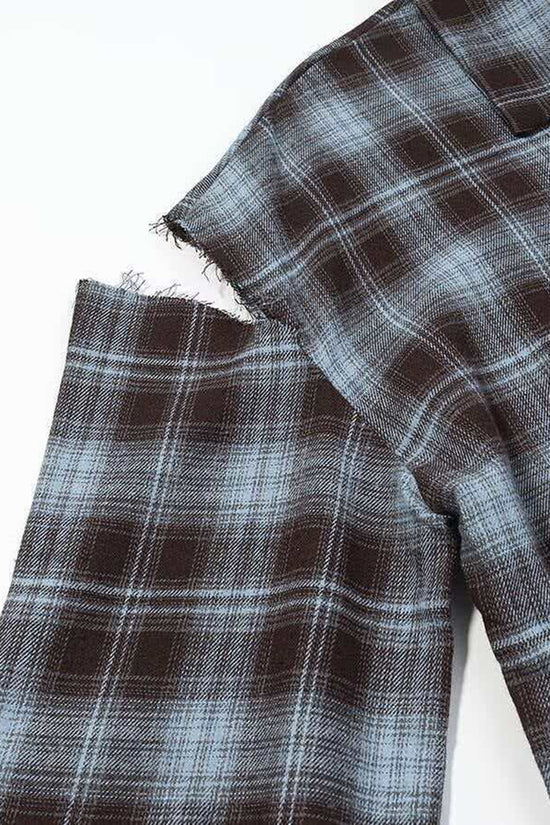 Plaid Cut-Out Sleeve Blouse