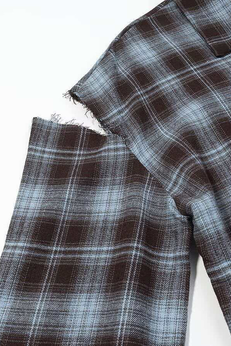 Plaid Cut-Out Sleeve Blouse