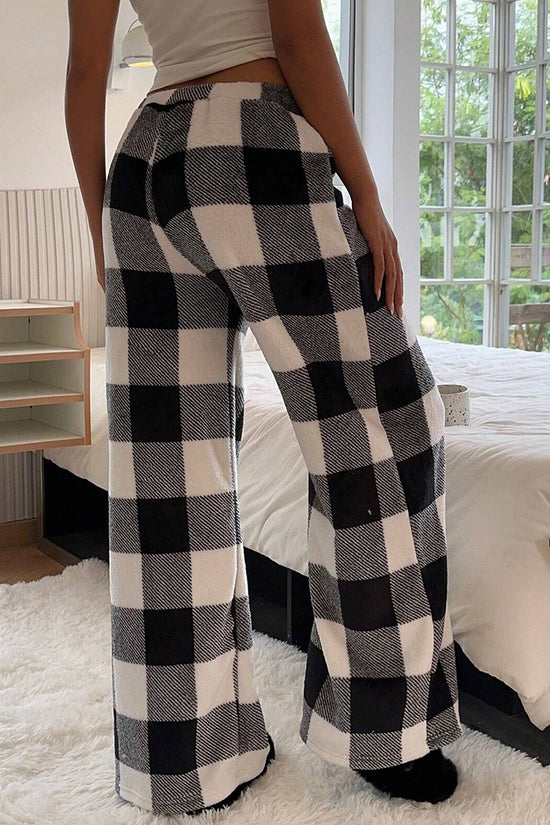 Plaid Print Wide-Leg Casual Pants