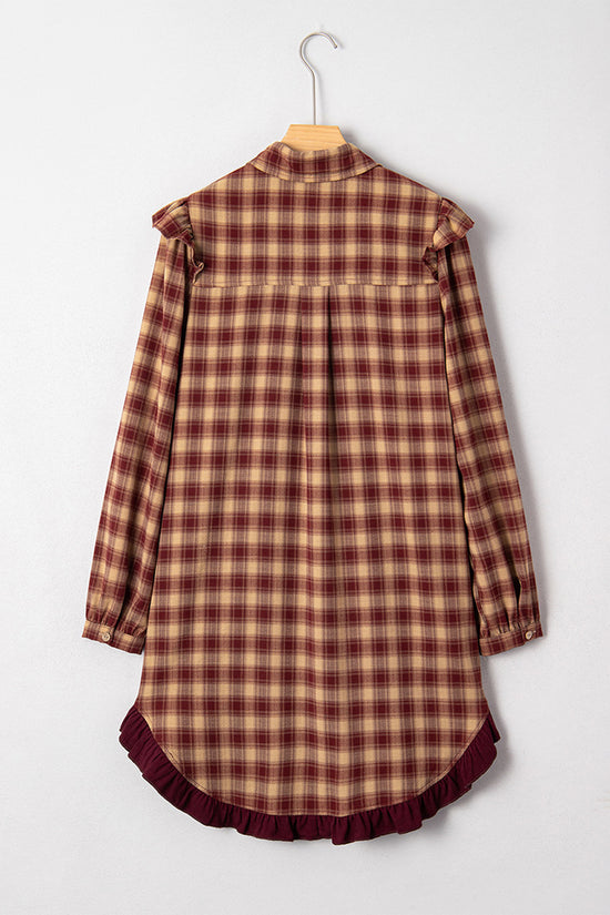 Ruffled Plaid Button-Down Casual Dress