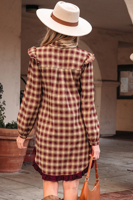 Ruffled Plaid Button-Down Casual Dress