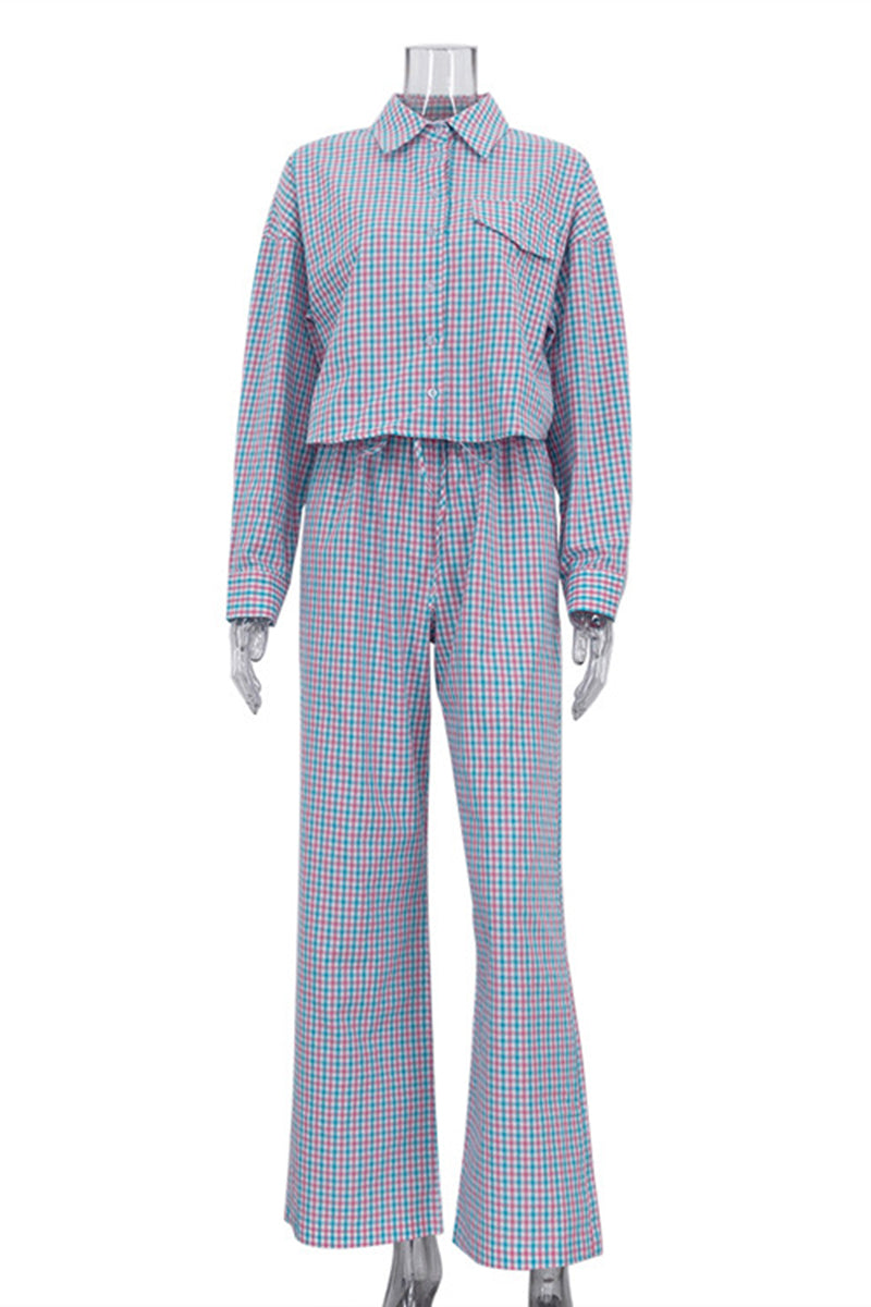 Checkered Button-Up Pants Set