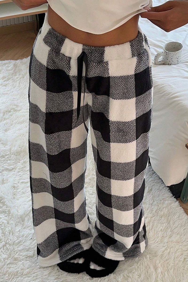 Plaid Print Wide-Leg Casual Pants