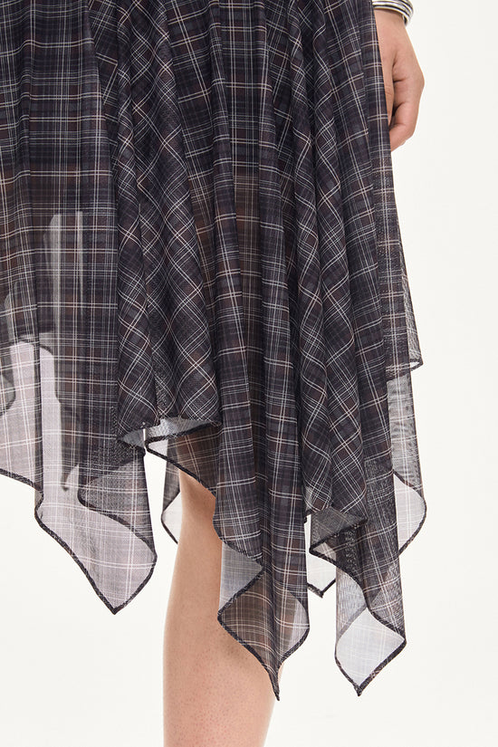 Asymmetrical Hem Plaid Midi Skirt