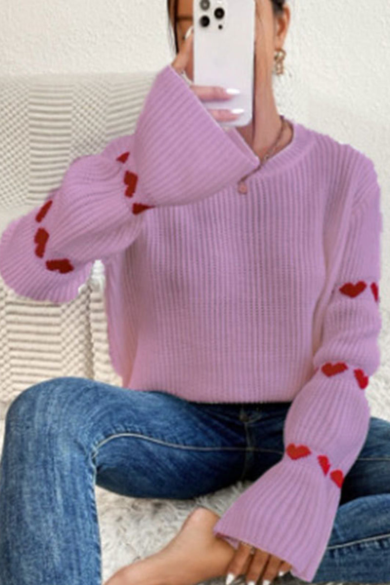 Heart Accents Bell Sleeve Sweater