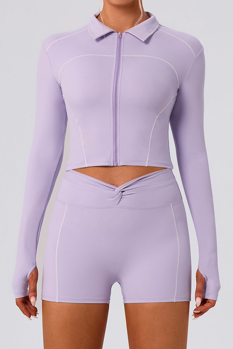 Zip-Up Long Sleeve Active Crop Top