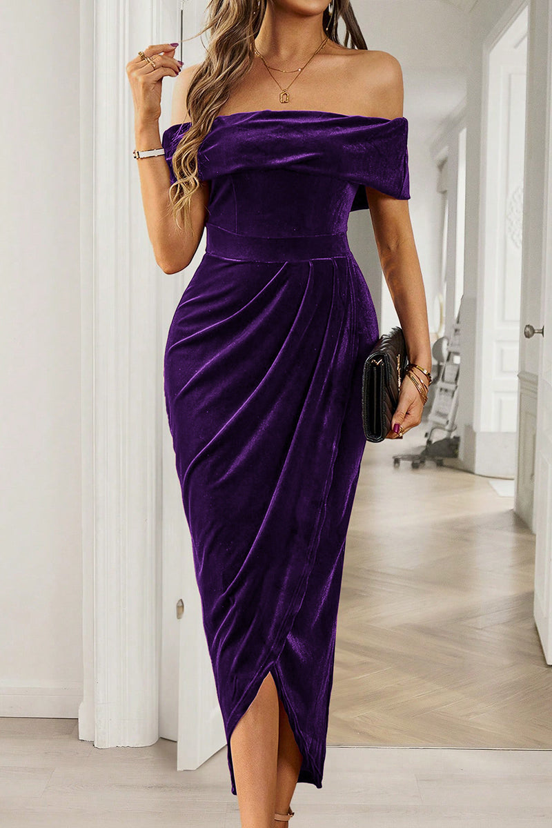 Off-Shoulder Ruched Midi Dress