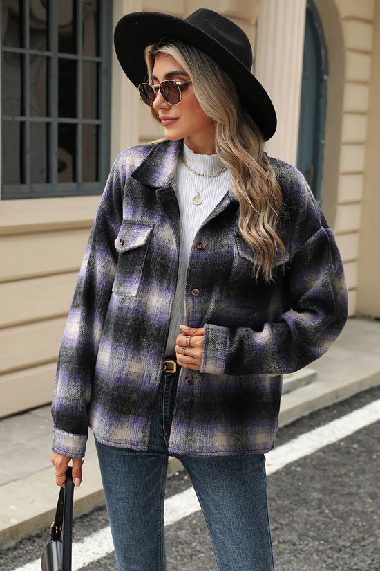 Classic Button-Up Plaid Jacket