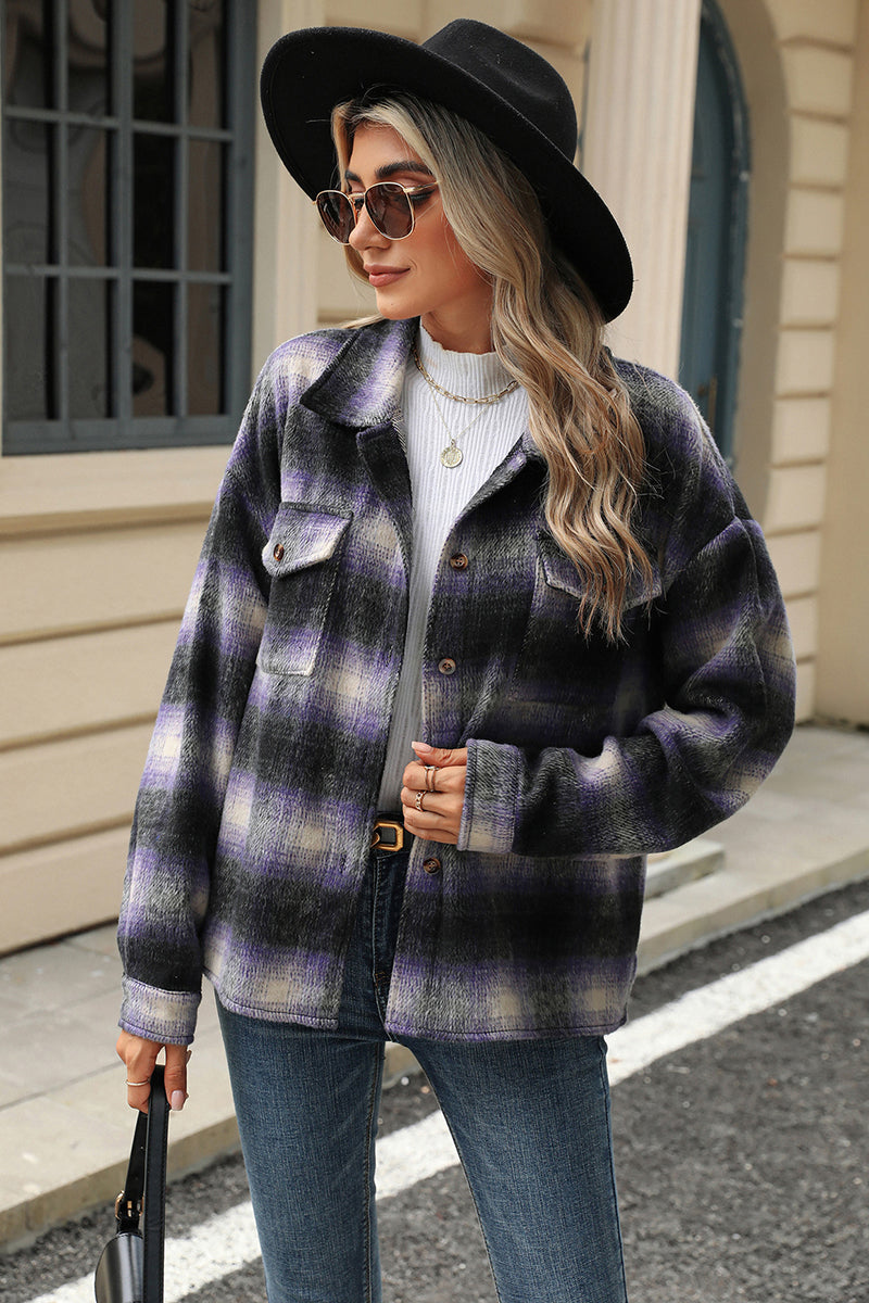 Classic Button-Up Plaid Jacket