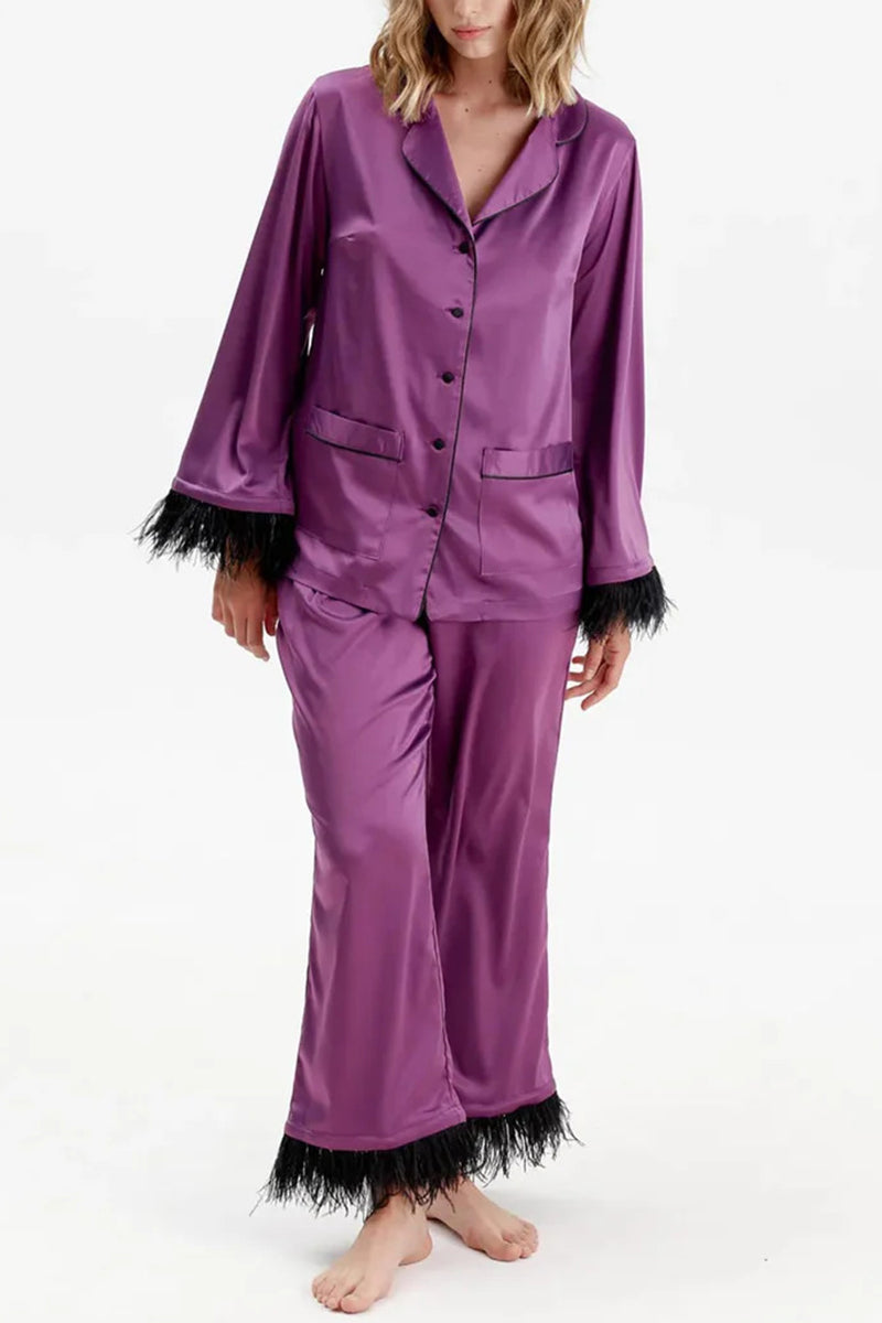 Feather Trim Loungewear Set