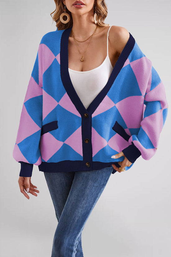 Geometric Patterned Button-Up Cardigan