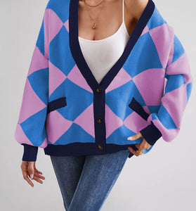 Geometric Patterned Button-Up Cardigan