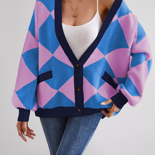 Geometric Patterned Button-Up Cardigan