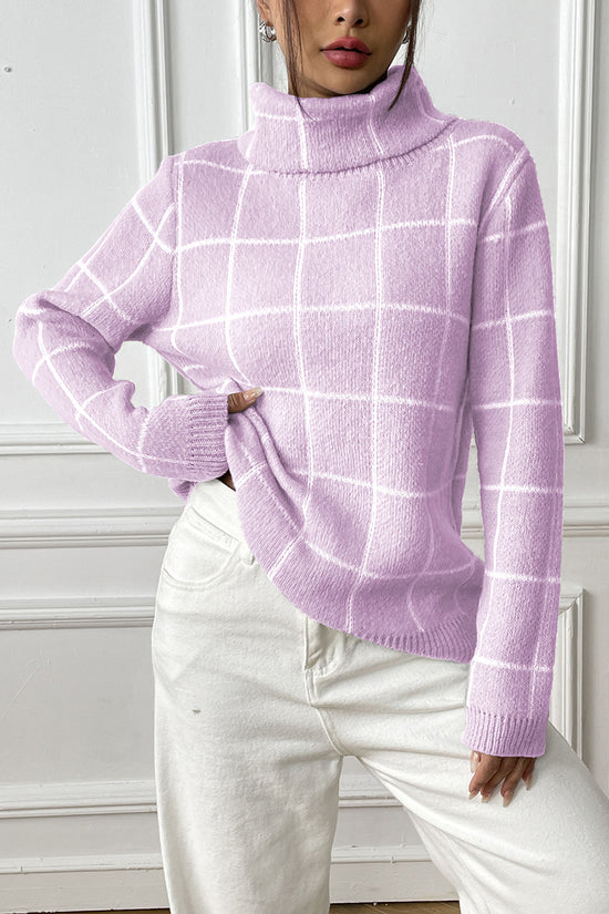 Turtleneck Grid Pattern Sweater