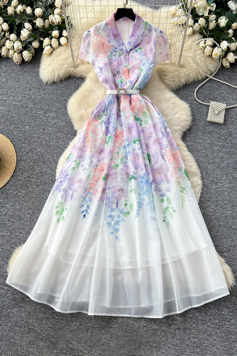 Floral Belted A-Line Maxi Dress