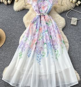 Floral Belted A-Line Maxi Dress