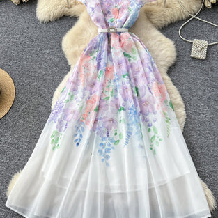 Floral Belted A-Line Maxi Dress