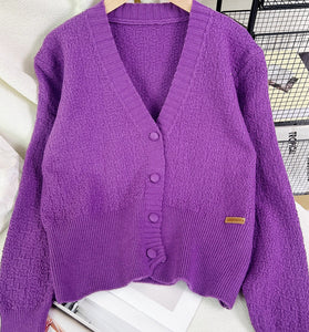 Ribbed Button-Up V-Neck Cardigan