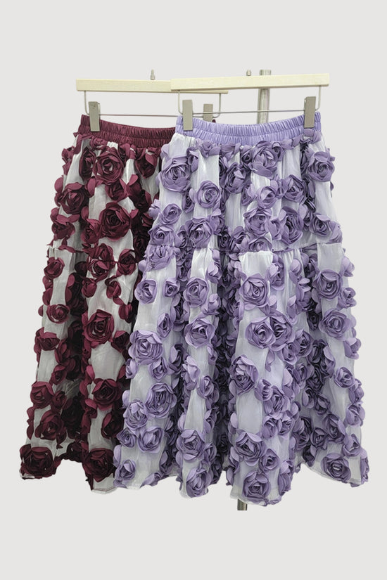 3D Floral Embellished Midi Skirt