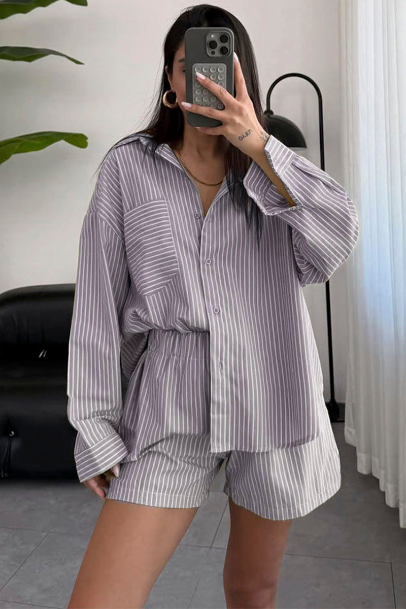 Striped Relaxed Shirt and Shorts Set