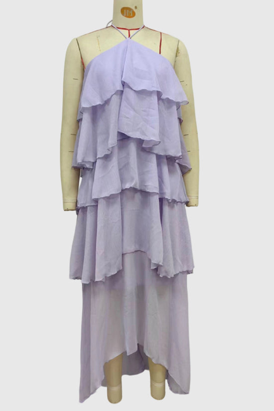Tiered Asymmetric Halter Casual Dress