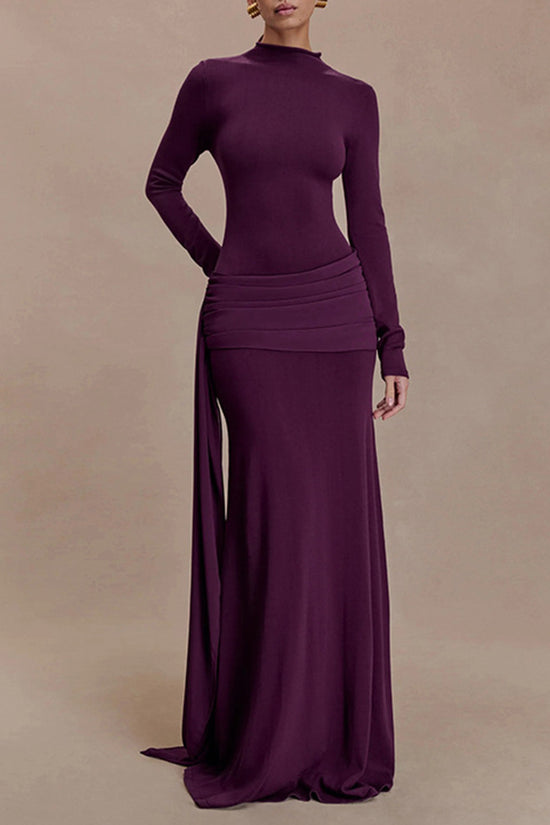 Elegant High Neck Long Sleeve Maxi Dress