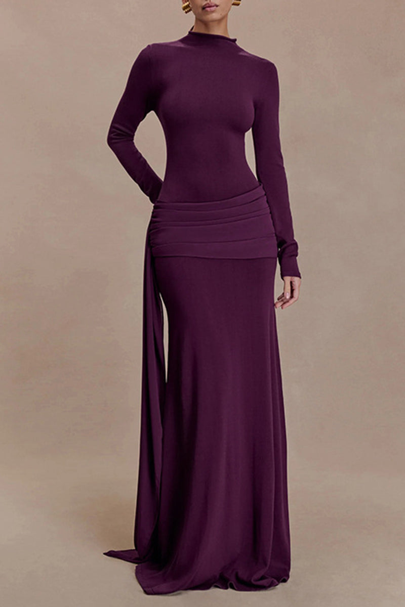 Elegant High Neck Long Sleeve Maxi Dress