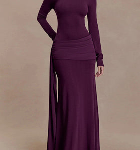 Elegant High Neck Long Sleeve Maxi Dress