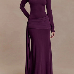 Elegant High Neck Long Sleeve Maxi Dress