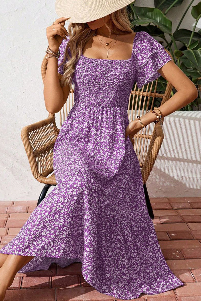 Flowy Floral Smocked Casual Dress