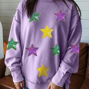 Mardi Gras Sequin Star Patterned Top