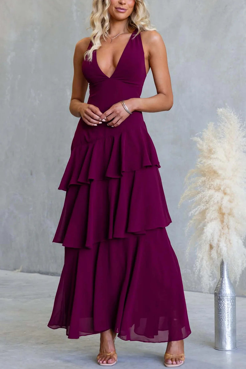 Tiered Sleeveless V-Neck Maxi Dress